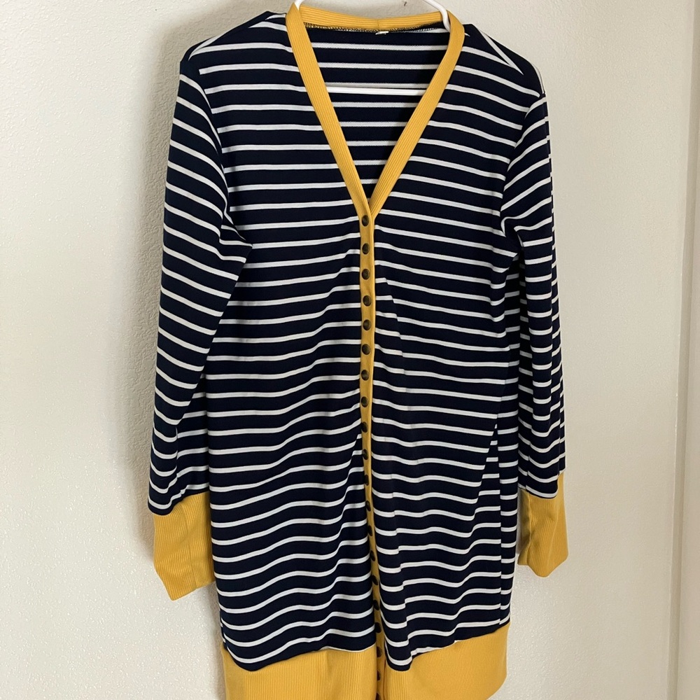 Striped long cardigan navy and mustard size large - Picture 2 of 4